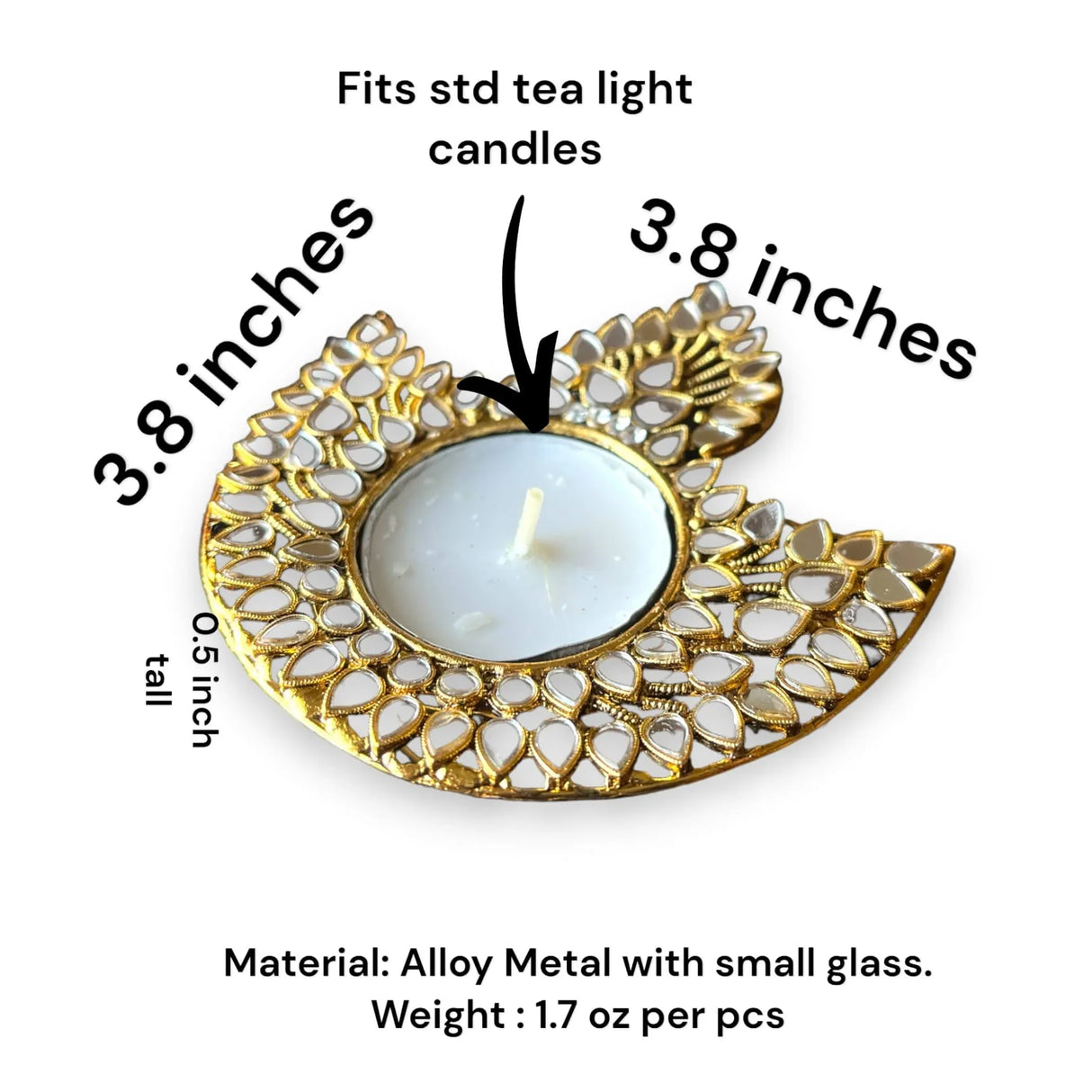 Metal Diya-shaped Candle Holder Decorative T-light Candle Holder with Glass Work Diwali Diya for Puja Kuthu Vilakku Home Temple Decor Deepawali Decoration Lantern Housewarming Return Gift - LoveNspire