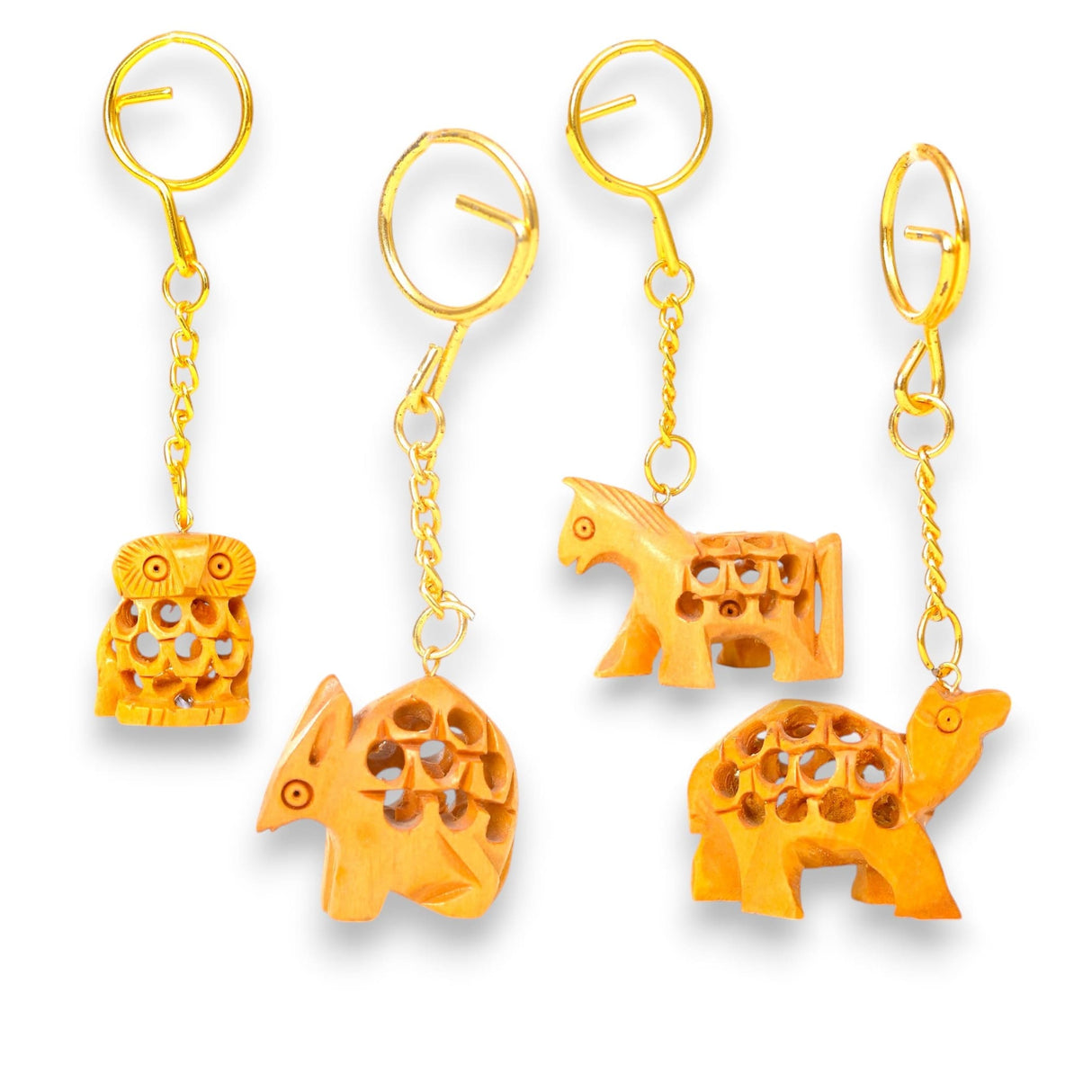 4Pc Wooden Keychain Egle Owl Rabbit Camel Horse Amulet Keyring Door Car Key Chains Key Holder for Thanksgiving - LoveNspire