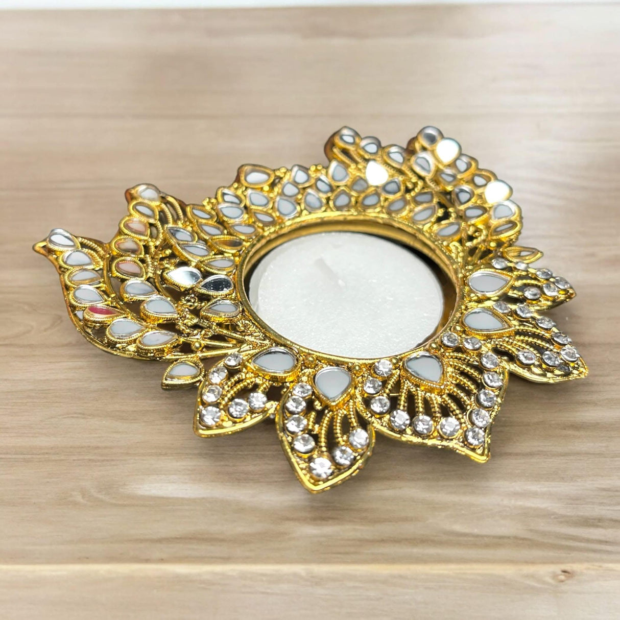 Metal Lotus Candle Holder – Decorative T-Light Holder with Glass Accents, Diwali Diya for Puja, Kuthu Vilakku, Home Temple Decor, Deepawali Decoration, Lantern, Housewarming Return Gift - LoveNspire