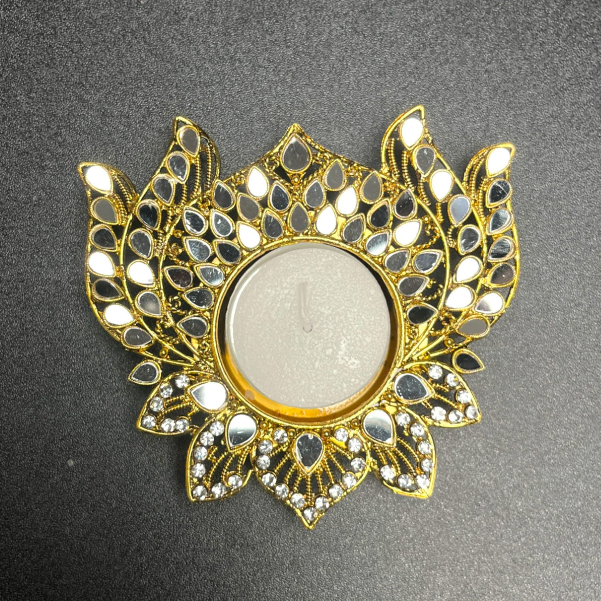 Metal Lotus Candle Holder – Decorative T-Light Holder with Glass Accents, Diwali Diya for Puja, Kuthu Vilakku, Home Temple Decor, Deepawali Decoration, Lantern, Housewarming Return Gift - LoveNspire