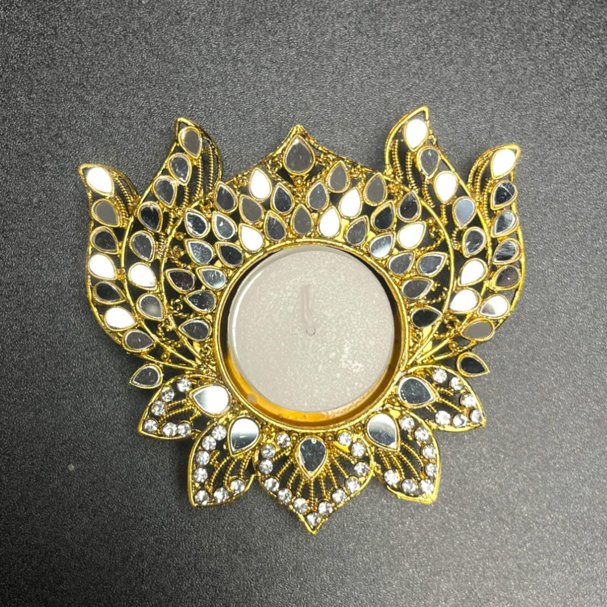 Metal Lotus Candle Holder – Decorative T-Light Holder with Glass Accents, Diwali Diya for Puja, Kuthu Vilakku, Home Temple Decor, Deepawali Decoration, Lantern, Housewarming Return Gift - LoveNspire