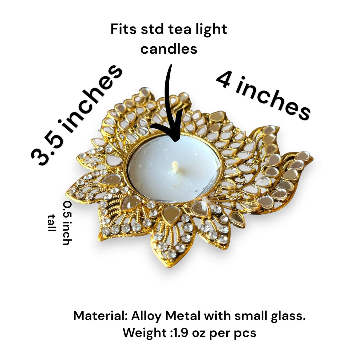 Metal Lotus Candle Holder – Decorative T-Light Holder with Glass Accents, Diwali Diya for Puja, Kuthu Vilakku, Home Temple Decor, Deepawali Decoration, Lantern, Housewarming Return Gift - LoveNspire