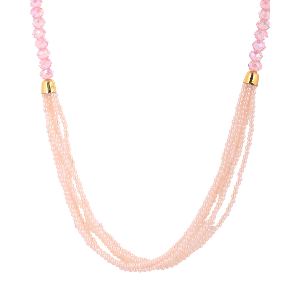 Multi-strand pink beaded Swagat Mala with gold accents