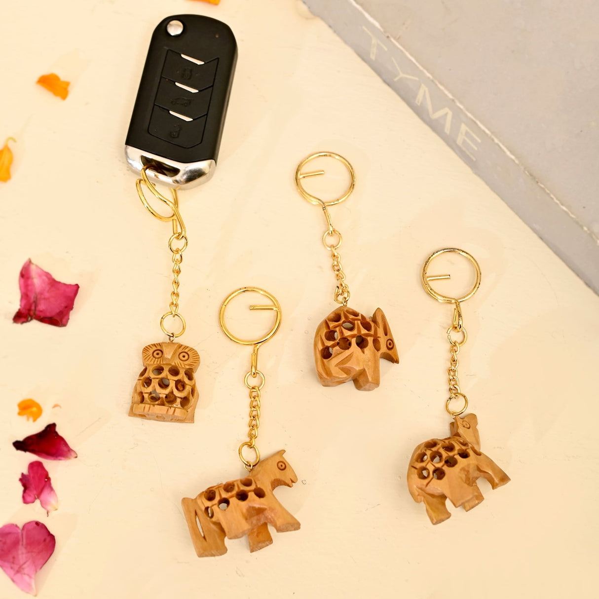 3Pc Handmade Wooden Keychain Elephant Camel Turtle Amulet Keyring Door Car Key Chains Good Luck Charms Feng Shui Key Ring - Key Holder for Friendship Day Christmas Thanksgiving - LoveNspire