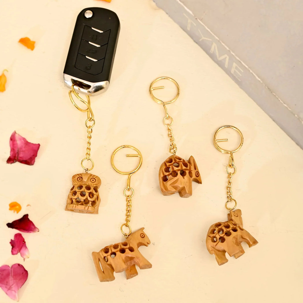 3Pc Handmade Wooden Keychain Elephant Camel Turtle Amulet Keyring Door Car Key Chains Good Luck Charms Feng Shui Key Ring - Key Holder for Friendship Day Christmas Thanksgiving - LoveNspire