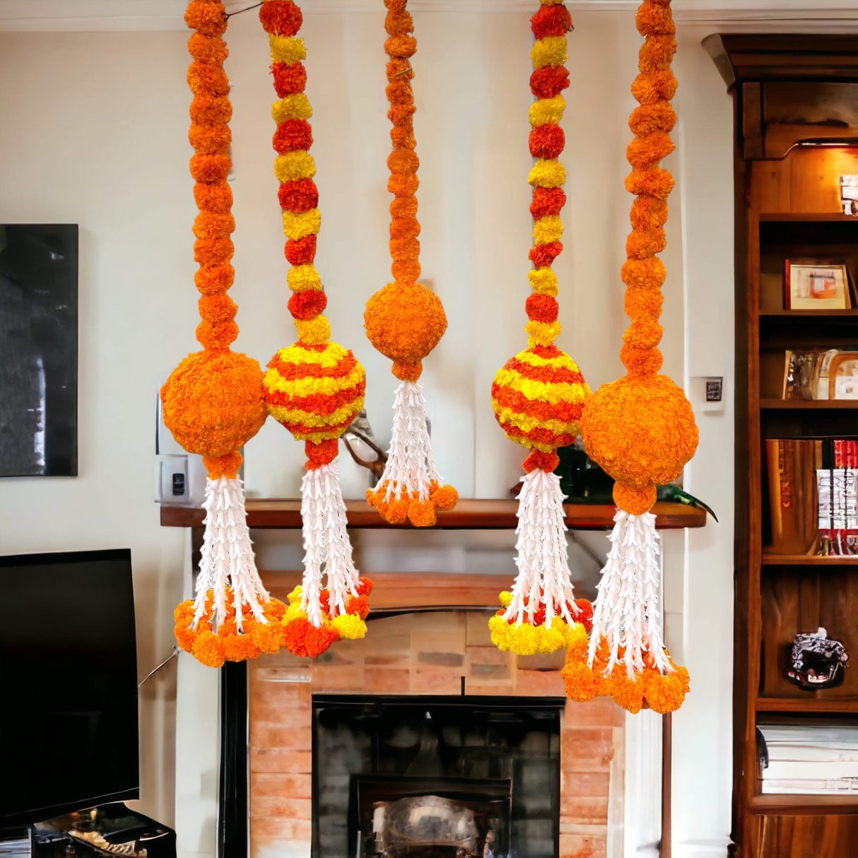 Marigold Garland Hanging Jhoomer Marigold Wall Hanging Indian Wedding Party Diwali Navratri Puja Decorations Day of the Dead Dia De Los Muertos Ofrenda Mexican Fiesta Halloween Decor - LoveNspire