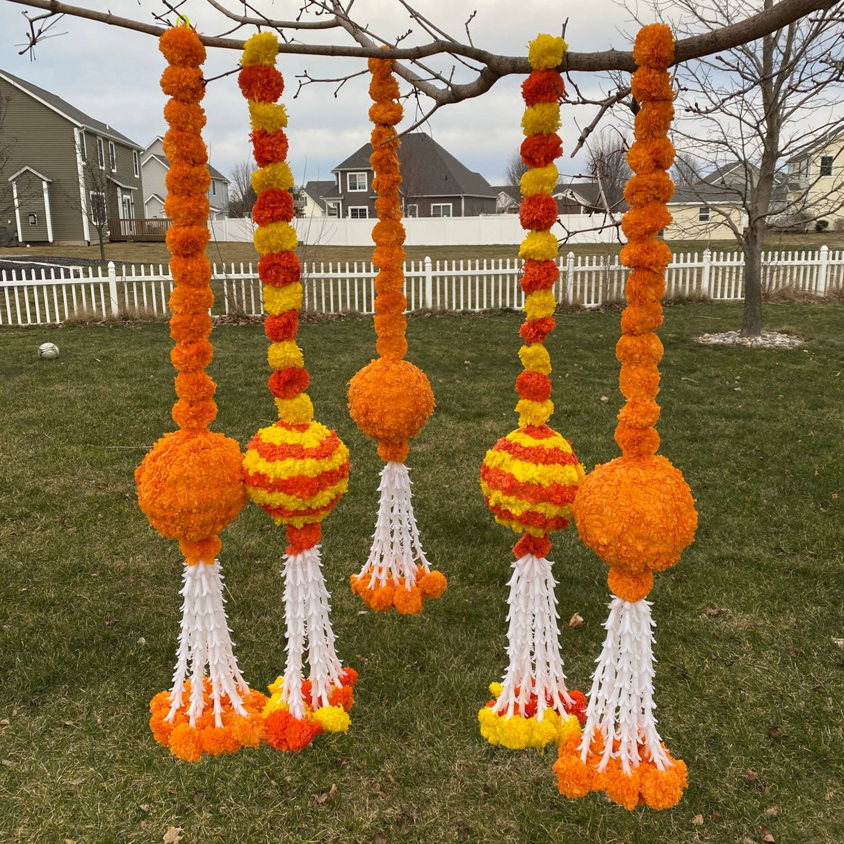 Marigold Garland Hanging Jhoomer Marigold Wall Hanging Indian Wedding Party Diwali Navratri Puja Decorations Day of the Dead Dia De Los Muertos Ofrenda Mexican Fiesta Halloween Decor - LoveNspire