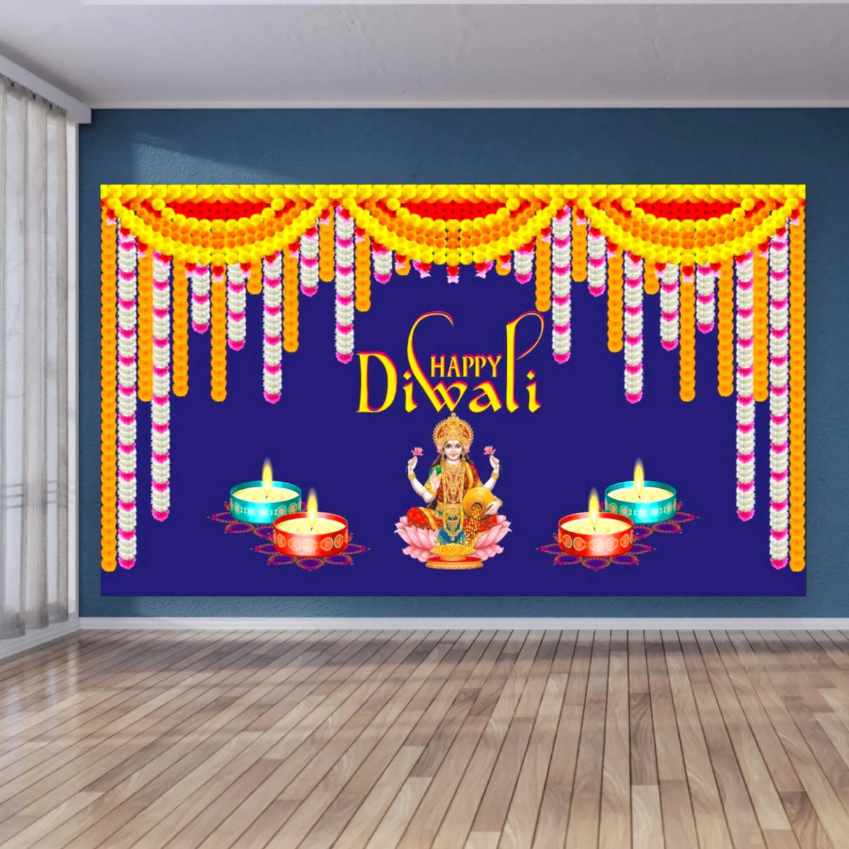 Happy Diwali Banner Indian Traditional Cloth 5x8 Feet Backdrop Indian Diwali Decor Pooja Wall Decor Indian Wall Art Photo Decor Banner Decorative Pooja Cloth Diwali Celebration - LoveNspire