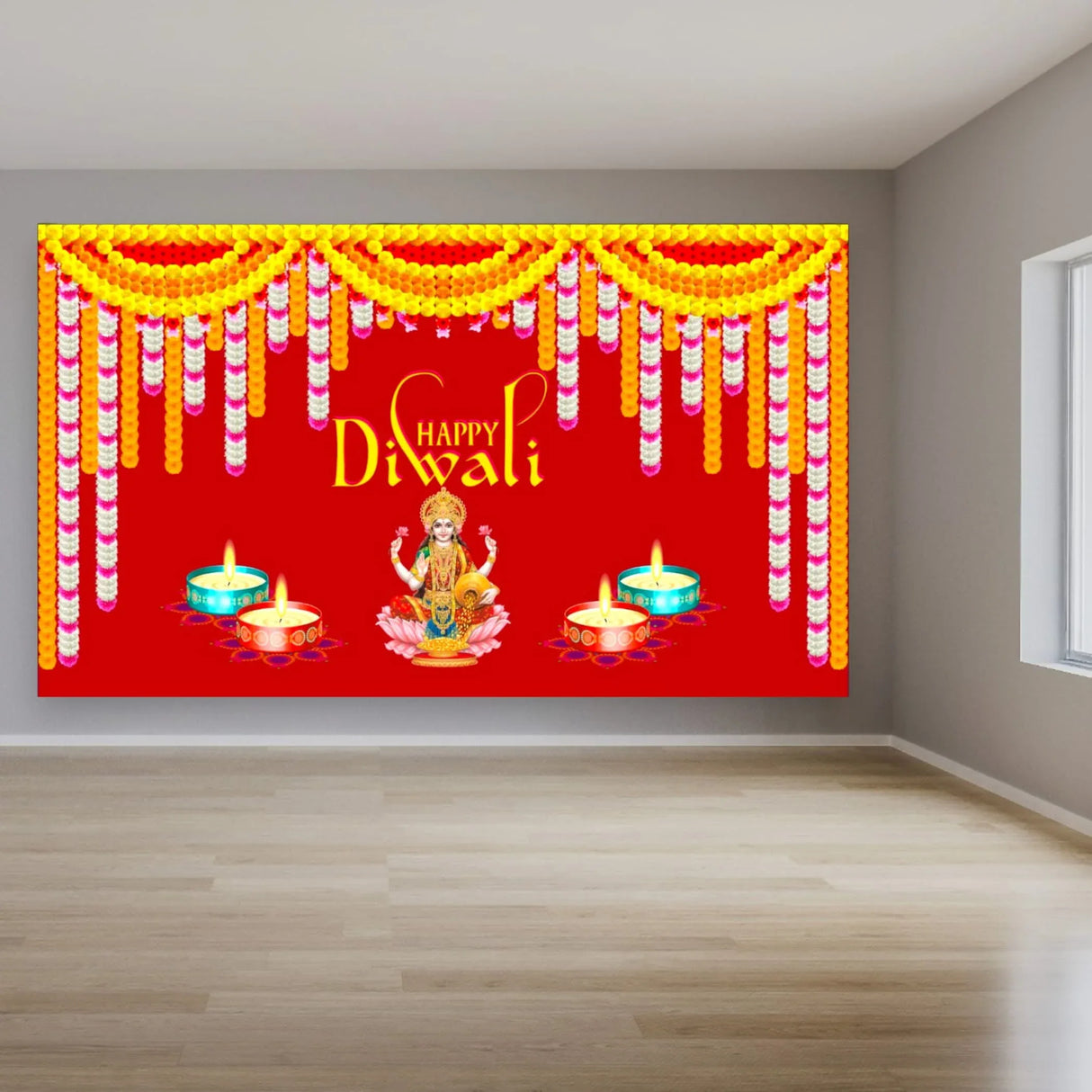 Happy Diwali Banner Indian Traditional Cloth 5x8 Feet Backdrop Indian Diwali Decor Pooja Wall Decor Indian Wall Art Photo Decor Banner Decorative Pooja Cloth Diwali Celebration - LoveNspire