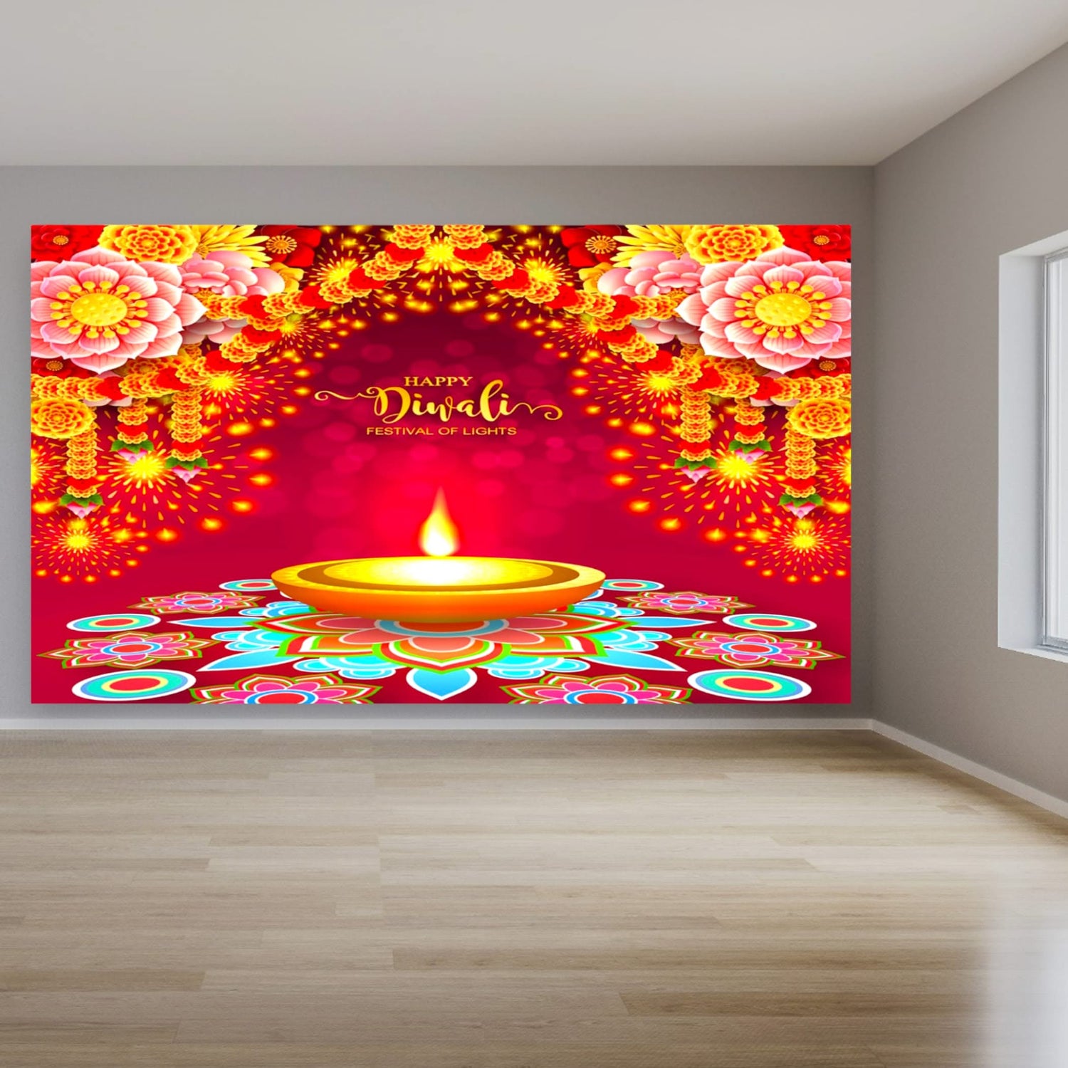 Happy Diwali Banner Indian Traditional Backdrop Cloth 5x8 Feet Indian Diwali Decor Pooja Wall Decor Indian Wall Art Photo Decor Banner Decorative Pooja Cloth Diwali Celebration - LoveNspire