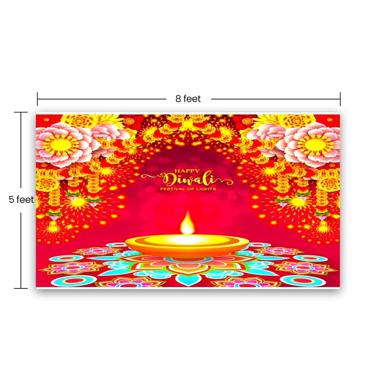 Happy Diwali Banner Indian Traditional Backdrop Cloth 5x8 Feet Indian Diwali Decor Pooja Wall Decor Indian Wall Art Photo Decor Banner Decorative Pooja Cloth Diwali Celebration - LoveNspire