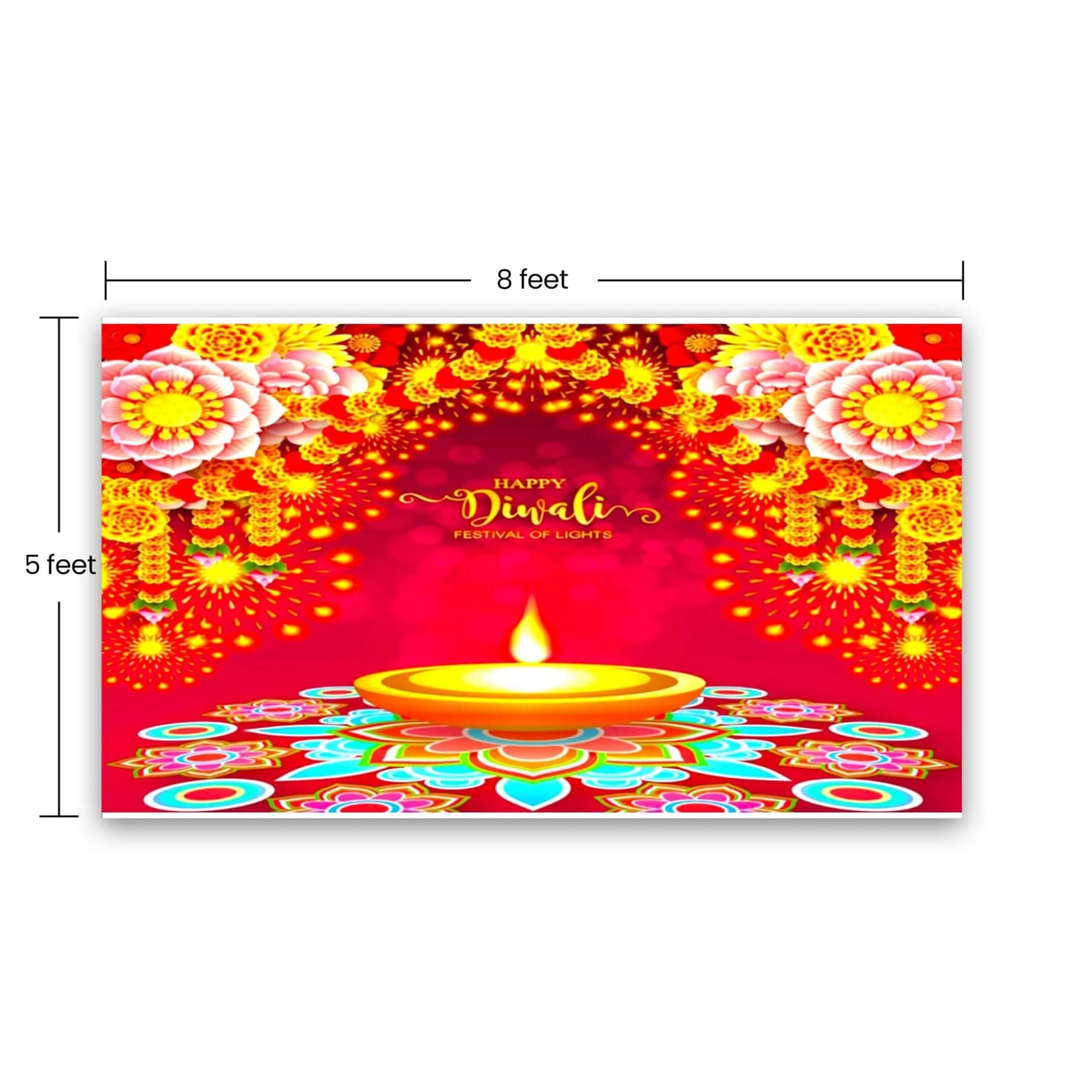 Happy Diwali Banner Indian Traditional Backdrop Cloth 5x8 Feet Indian Diwali Decor Pooja Wall Decor Indian Wall Art Photo Decor Banner Decorative Pooja Cloth Diwali Celebration - LoveNspire