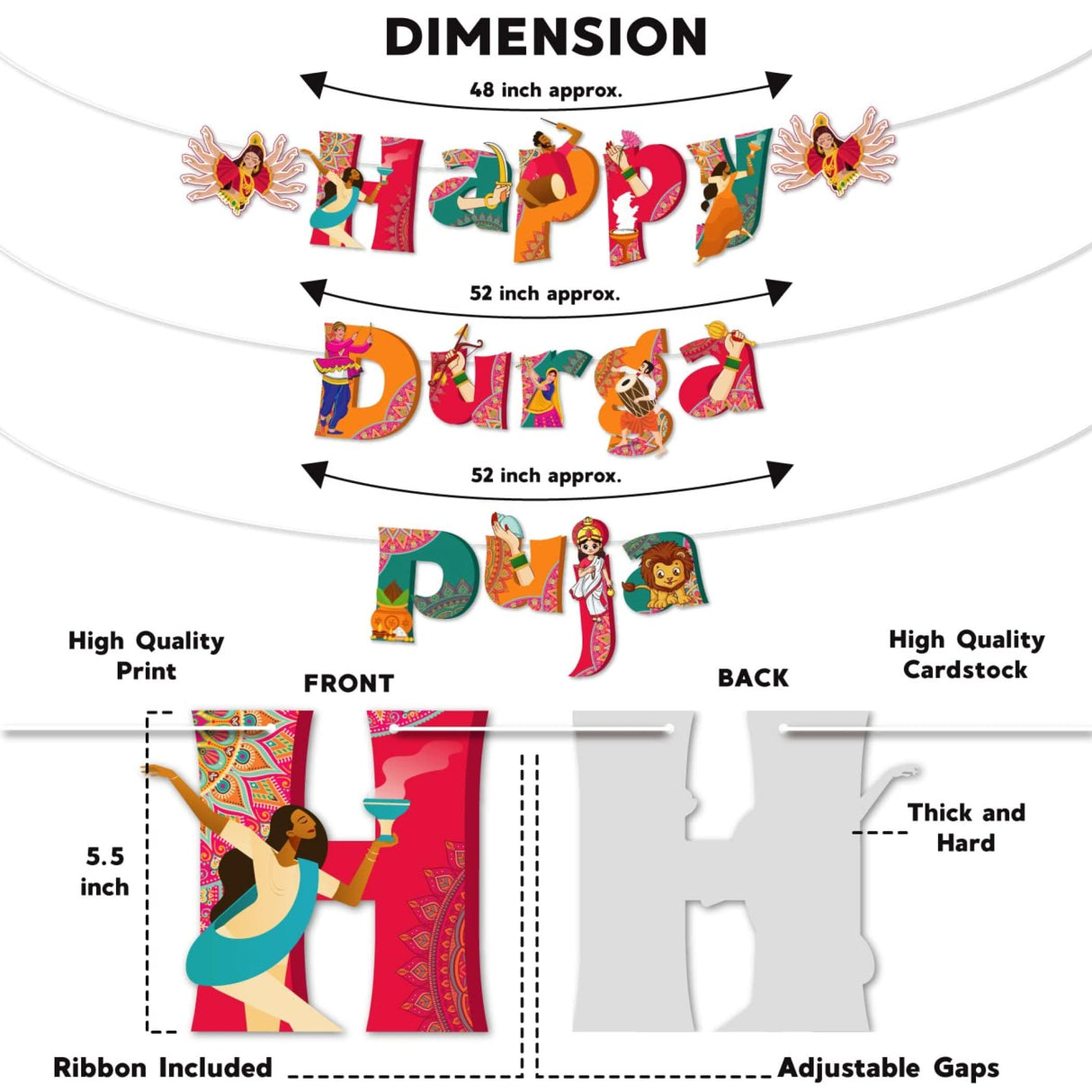 Happy Durga Puja Banner for Hindu Navratri Festival Celebration Bunting Diy Home Temple Indoor Outdoor Decoration Indian Party Supplies Durga Pooja Decor Ideas - LoveNspire