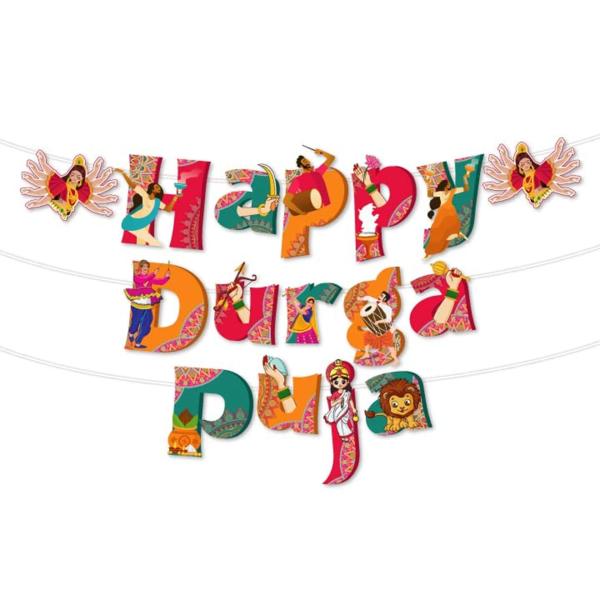 Happy Durga Puja Banner for Hindu Navratri Festival Celebration Bunting Diy Home Temple Indoor Outdoor Decoration Indian Party Supplies Durga Pooja Decor Ideas - LoveNspire