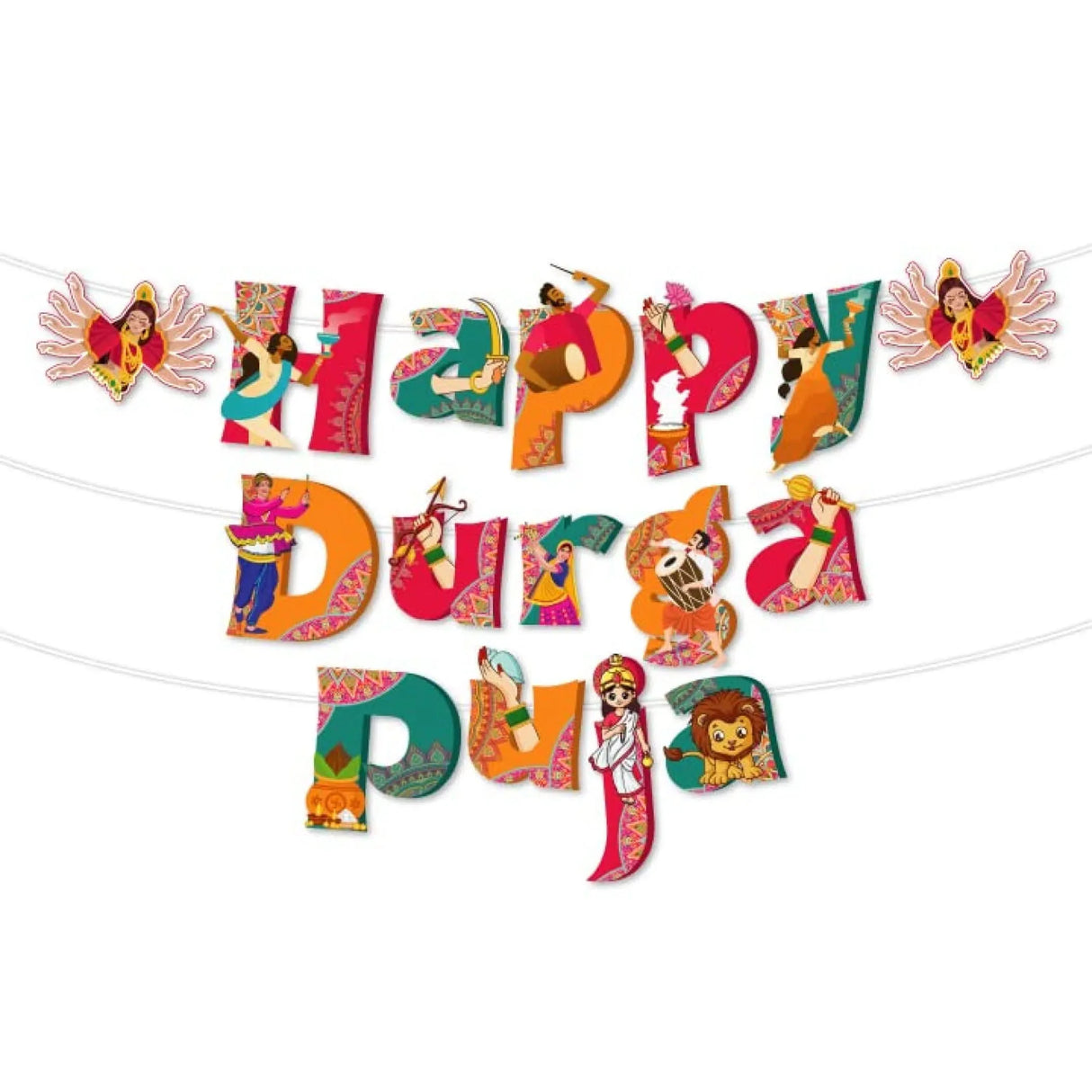 Happy Durga Puja Banner for Hindu Navratri Festival Celebration Bunting Diy Home Temple Indoor Outdoor Decoration Indian Party Supplies Durga Pooja Decor Ideas - LoveNspire