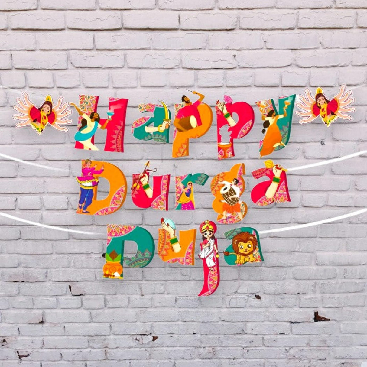 Happy Durga Puja Banner for Hindu Navratri Festival Celebration Bunting Diy Home Temple Indoor Outdoor Decoration Indian Party Supplies Durga Pooja Decor Ideas - LoveNspire