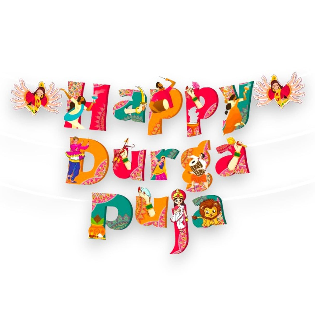 Happy Durga Puja Banner for Hindu Navratri Festival Celebration Bunting Diy Home Temple Indoor Outdoor Decoration Indian Party Supplies Durga Pooja Decor Ideas - LoveNspire
