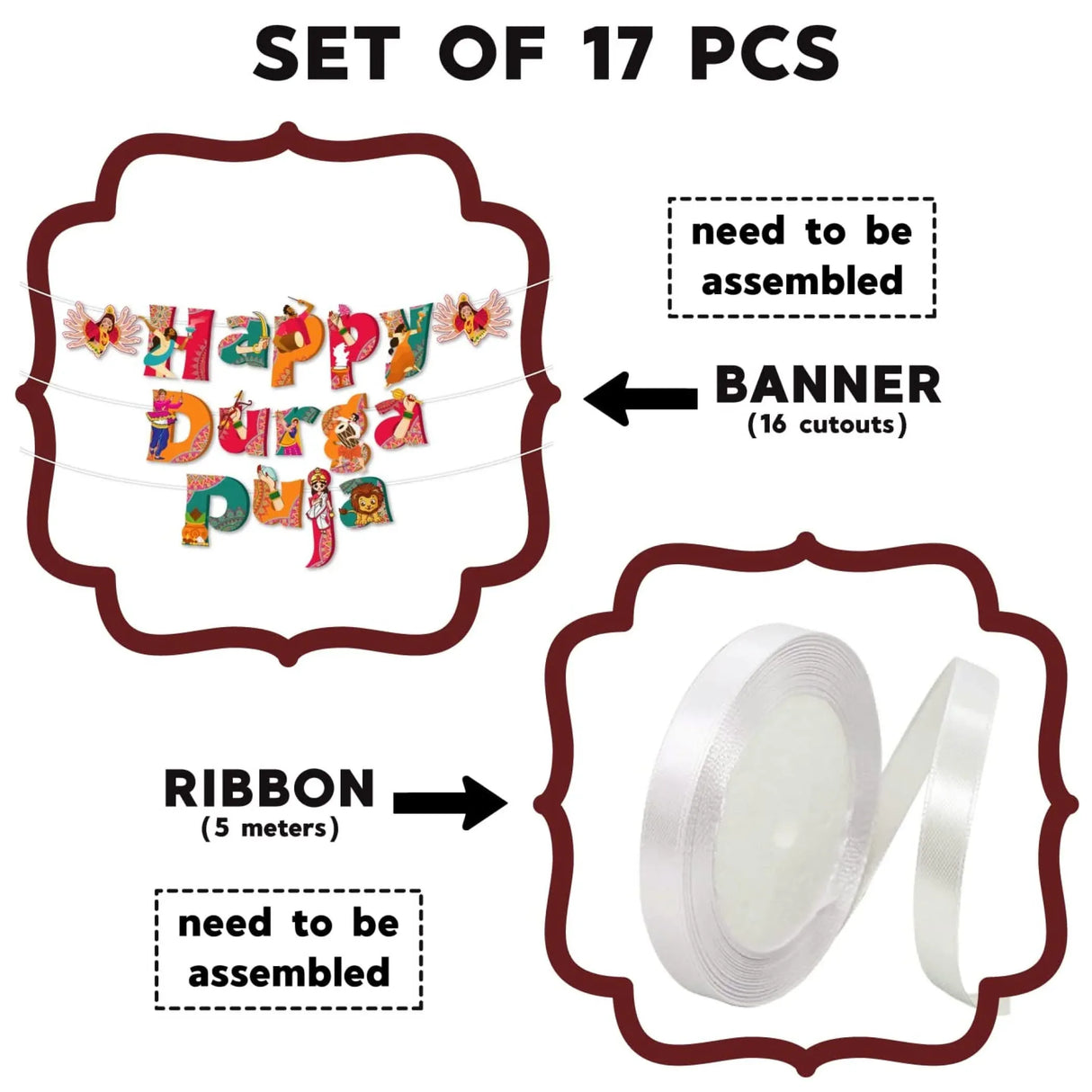 Happy Durga Puja Banner for Hindu Navratri Festival Celebration Bunting Diy Home Temple Indoor Outdoor Decoration Indian Party Supplies Durga Pooja Decor Ideas - LoveNspire