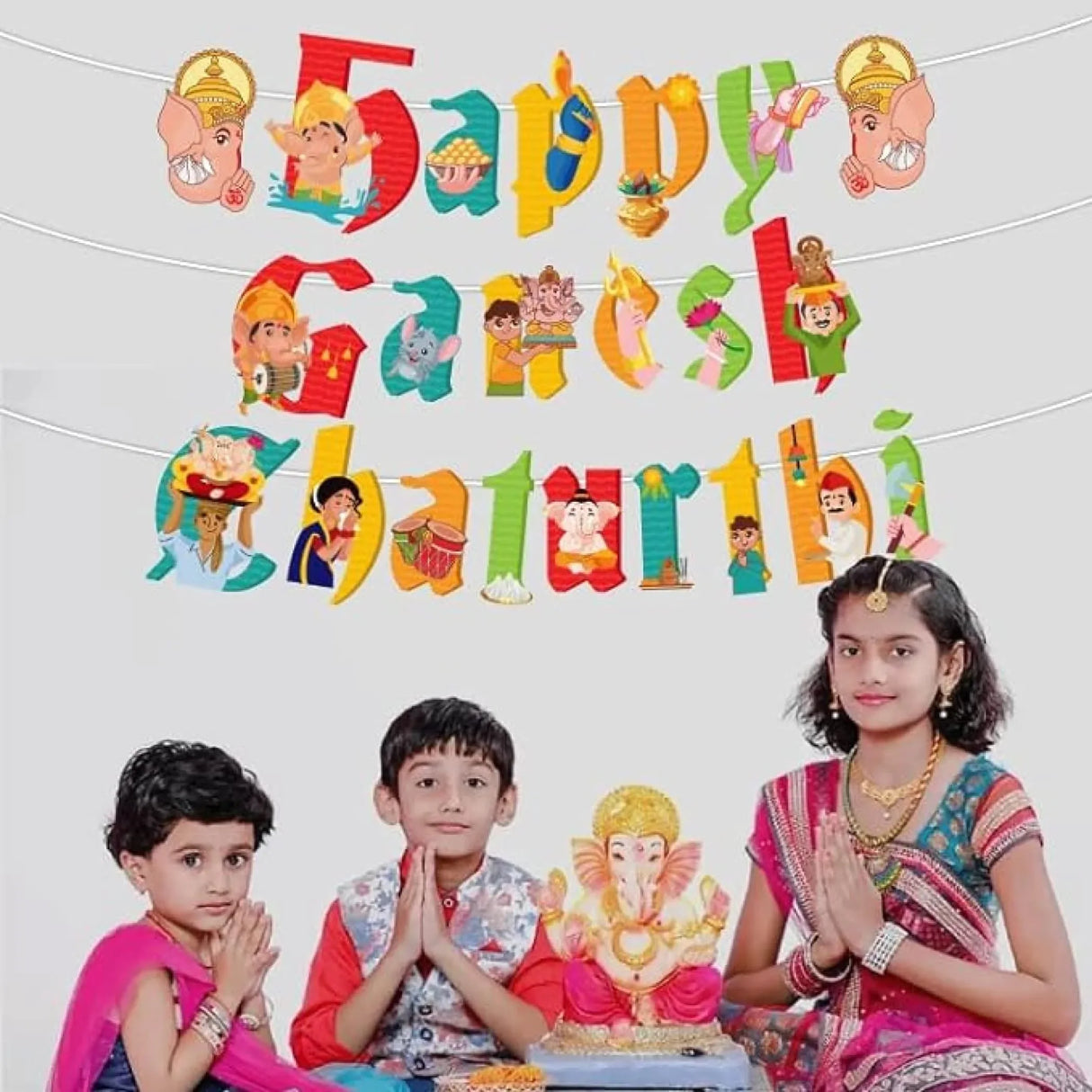 Happy Ganesh Chathurti Banners Indian Festival Ganpati Bappa Morya Bunting Diy Home Temple Indoor Outdoor Decoration Bollywood Party Supplies Ganesha Puja Decor Ideas - LoveNspire