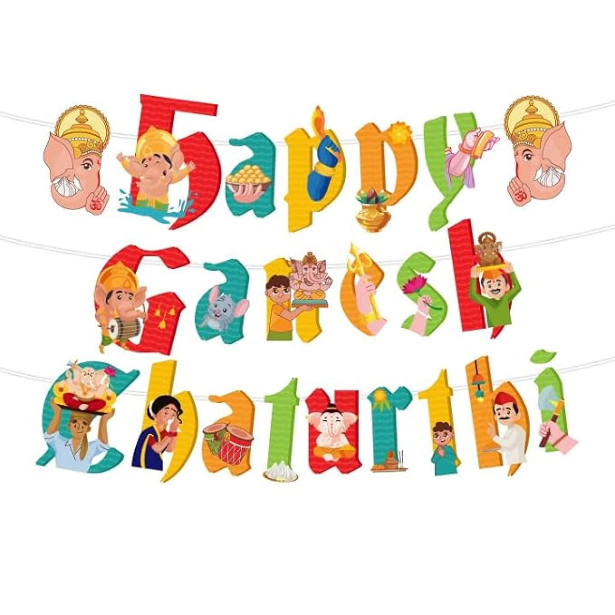 Happy Ganesh Chathurti Banners Indian Festival Ganpati Bappa Morya Bunting Diy Home Temple Indoor Outdoor Decoration Bollywood Party Supplies Ganesha Puja Decor Ideas - LoveNspire