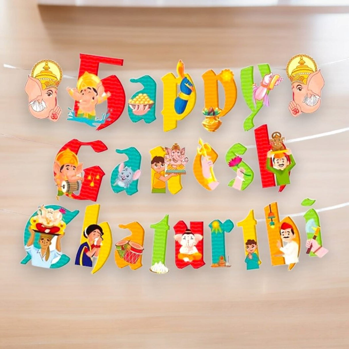 Happy Ganesh Chathurti Banners Indian Festival Ganpati Bappa Morya Bunting Diy Home Temple Indoor Outdoor Decoration Bollywood Party Supplies Ganesha Puja Decor Ideas - LoveNspire