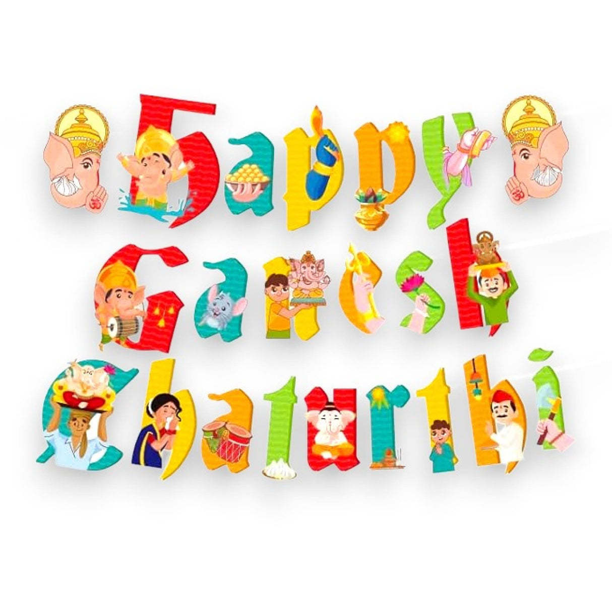 Happy Ganesh Chathurti Banners Indian Festival Ganpati Bappa Morya Bunting Diy Home Temple Indoor Outdoor Decoration Bollywood Party Supplies Ganesha Puja Decor Ideas - LoveNspire