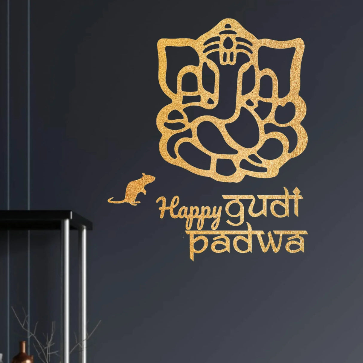 Happy Gudi Padwa Ganesha Wall Stickers Gudi Padwa Cutout for Backdrop Indian Religious Spiritual Home Styling Traditional Decor Ganesh Backdrop Housewarming Return Gift - LoveNspire