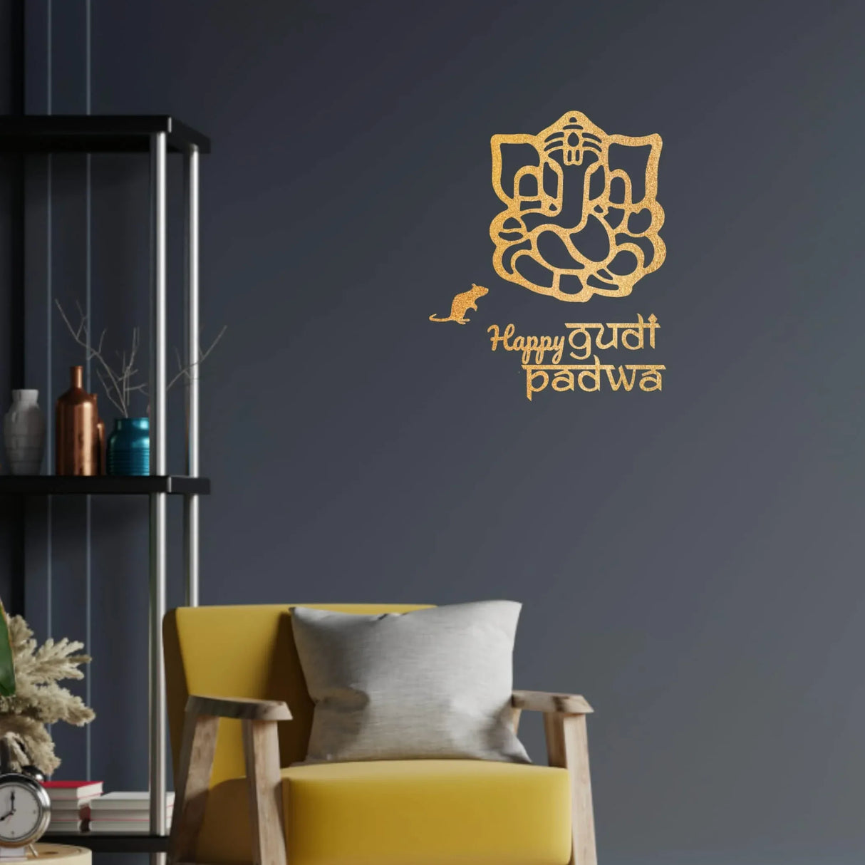 Happy Gudi Padwa Ganesha Wall Stickers Gudi Padwa Cutout for Backdrop Indian Religious Spiritual Home Styling Traditional Decor Ganesh Backdrop Housewarming Return Gift - LoveNspire