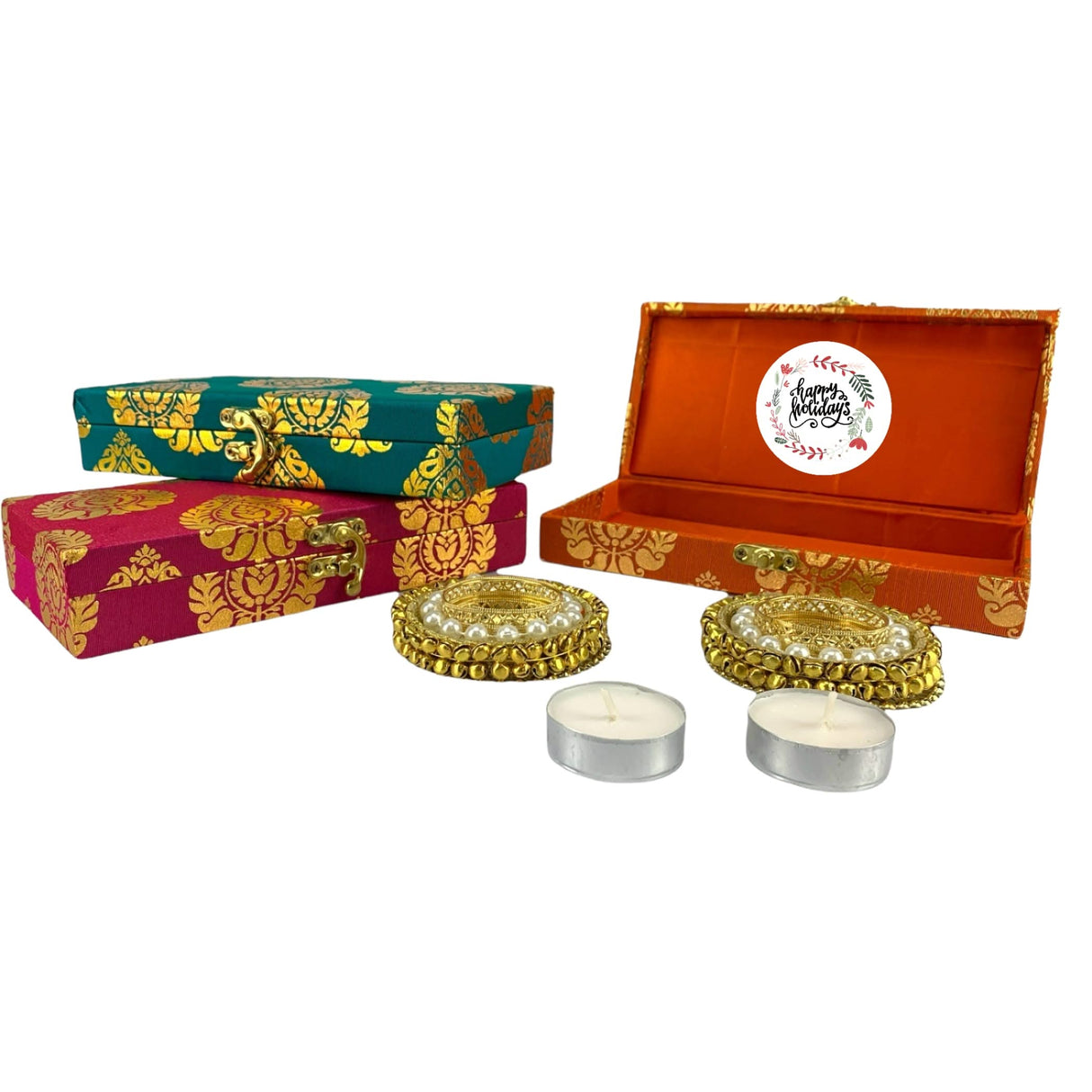 Happy Holiday Gift Boxes, Candle Holder Christmas Gift Box Hamper Basket, for Employees, Home Office Friends , Family & Relatives - LoveNspire