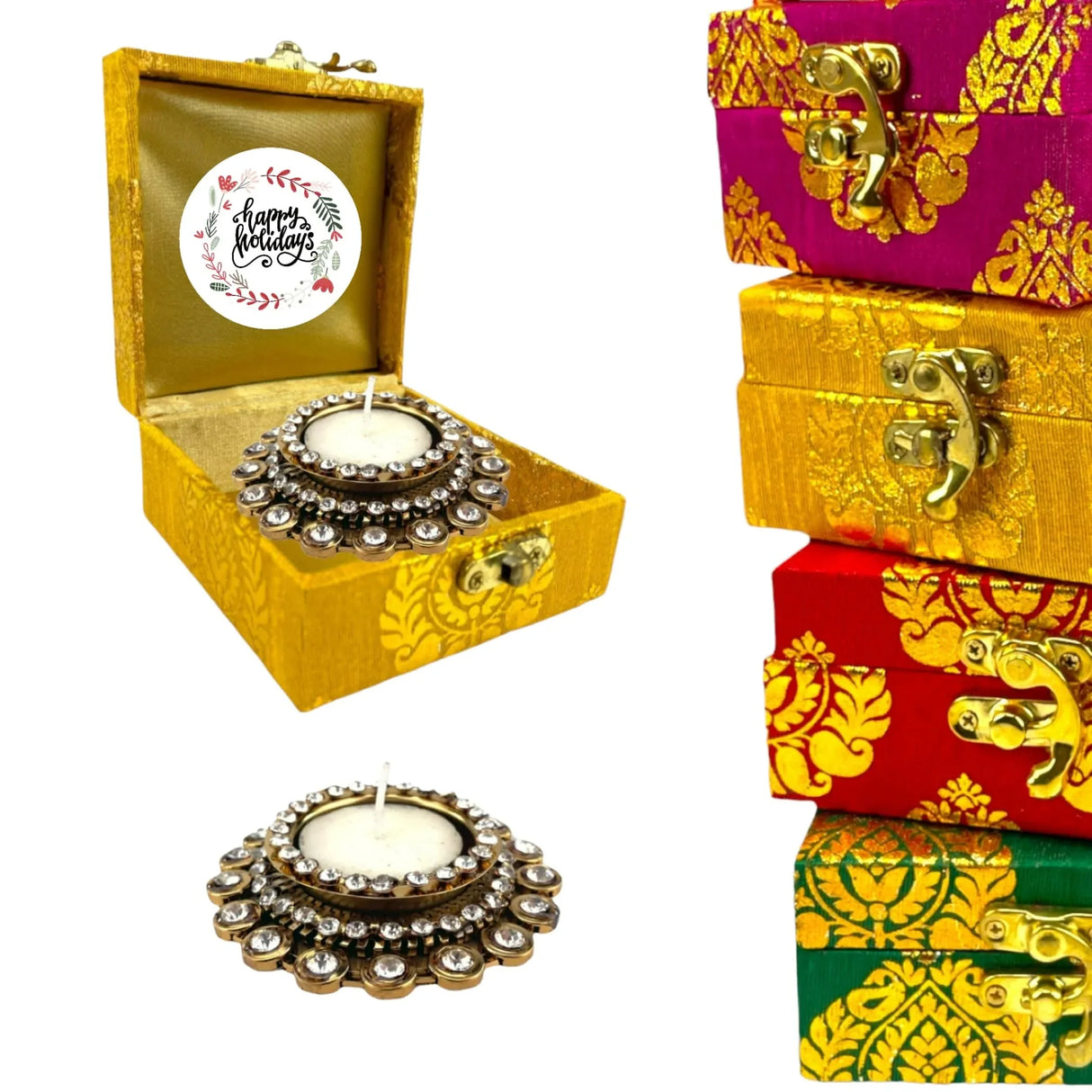 Happy Holiday Gift Boxes, Candle Holder Christmas Gift Box Hamper Basket, for Employees, Home Office Friends , Family & Relatives - LoveNspire