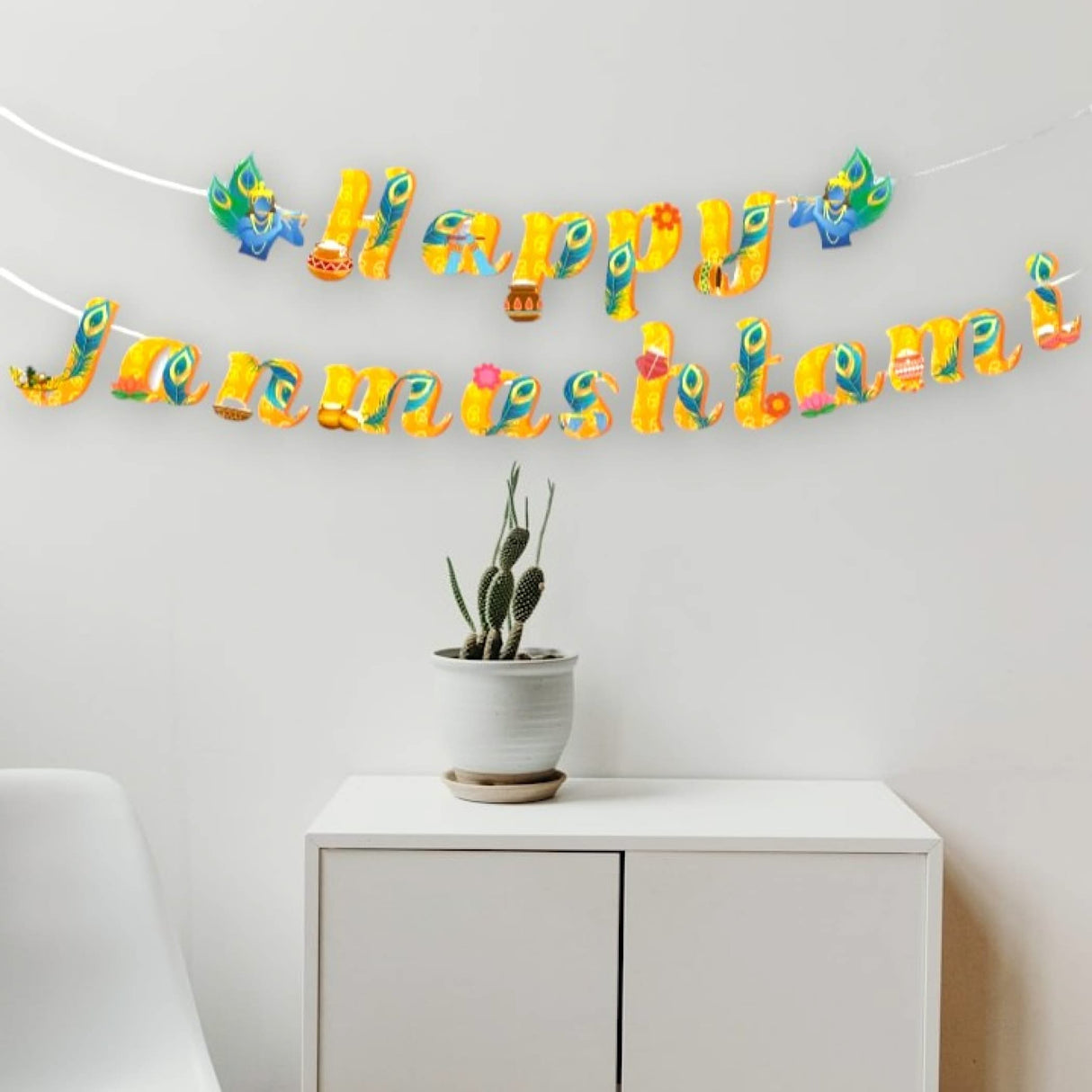 Happy Janmashtami Banners Indian Festival Bal Gopal Bunting Diy Decorations Hanging Banner for Indoor Outdoor Decoration Krishna Janmashtami Celebration Supplies Home Decor Ideas (19 Pcs) - LoveNspire