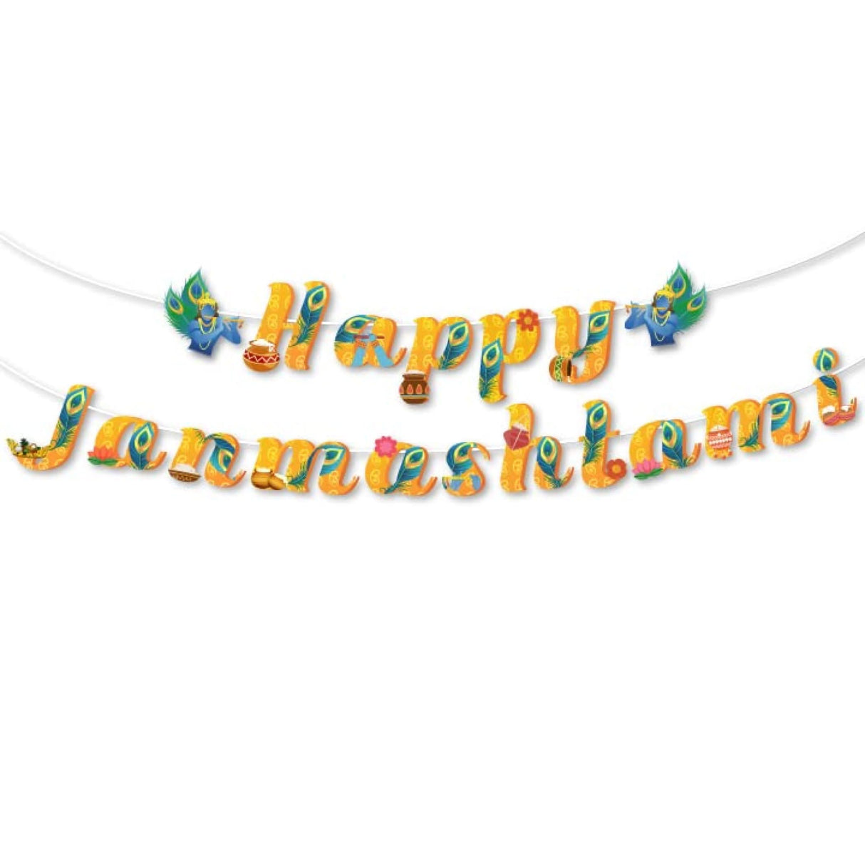 Happy Janmashtami Banners Indian Festival Bal Gopal Bunting Diy Decorations Hanging Banner for Indoor Outdoor Decoration Krishna Janmashtami Celebration Supplies Home Decor Ideas (19 Pcs) - LoveNspire