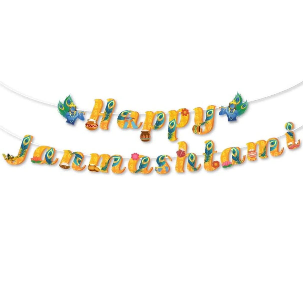 Happy Janmashtami Banners Indian Festival Bal Gopal Bunting Diy Decorations Hanging Banner for Indoor Outdoor Decoration Krishna Janmashtami Celebration Supplies Home Decor Ideas (19 Pcs) - LoveNspire