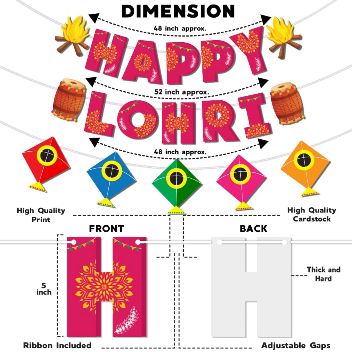 Happy Lohri Banner Lohri Theme Bunting for Decorations Indian Harvest Festival Party Banner Hindu Lohri Celebration Diy Sign with Kite Lohri Backdrop Decorations - Banners for Home Office - LoveNspire
