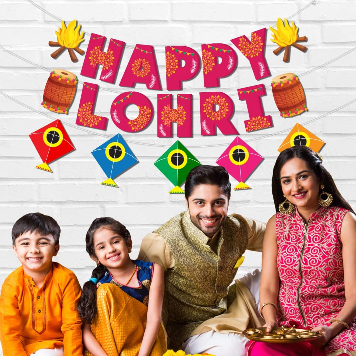 Happy Lohri Banner Lohri Theme Bunting for Decorations Indian Harvest Festival Party Banner Hindu Lohri Celebration Diy Sign with Kite Lohri Backdrop Decorations - Banners for Home Office - LoveNspire