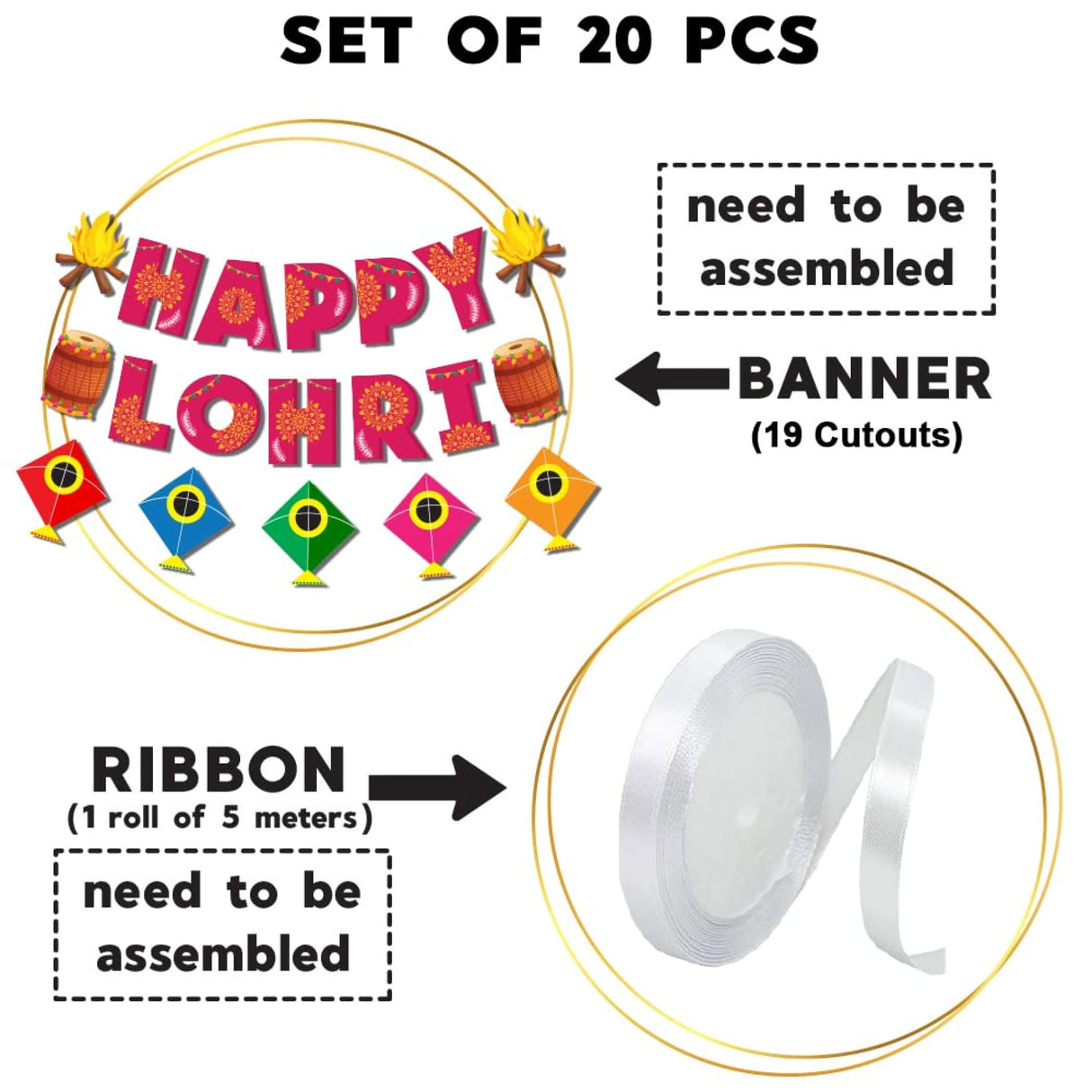 Happy Lohri Banner Lohri Theme Bunting for Decorations Indian Harvest Festival Party Banner Hindu Lohri Celebration Diy Sign with Kite Lohri Backdrop Decorations - Banners for Home Office - LoveNspire