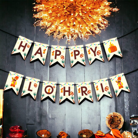 Happy Lohri Banner Lohri Theme Bunting for Decorations Indian Harvest Festival Party Banner Hindu Lohri Celebration Diy Sign Happy Lohri Letters Backdrop - Banners for Home Office - LoveNspire