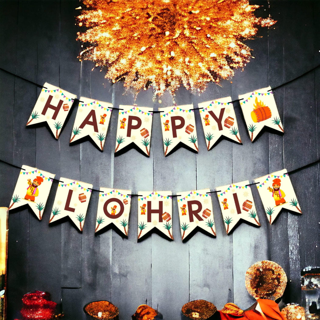 Happy Lohri Banner Lohri Theme Bunting for Decorations Indian Harvest Festival Party Banner Hindu Lohri Celebration Diy Sign Happy Lohri Letters Backdrop - Banners for Home Office - LoveNspire