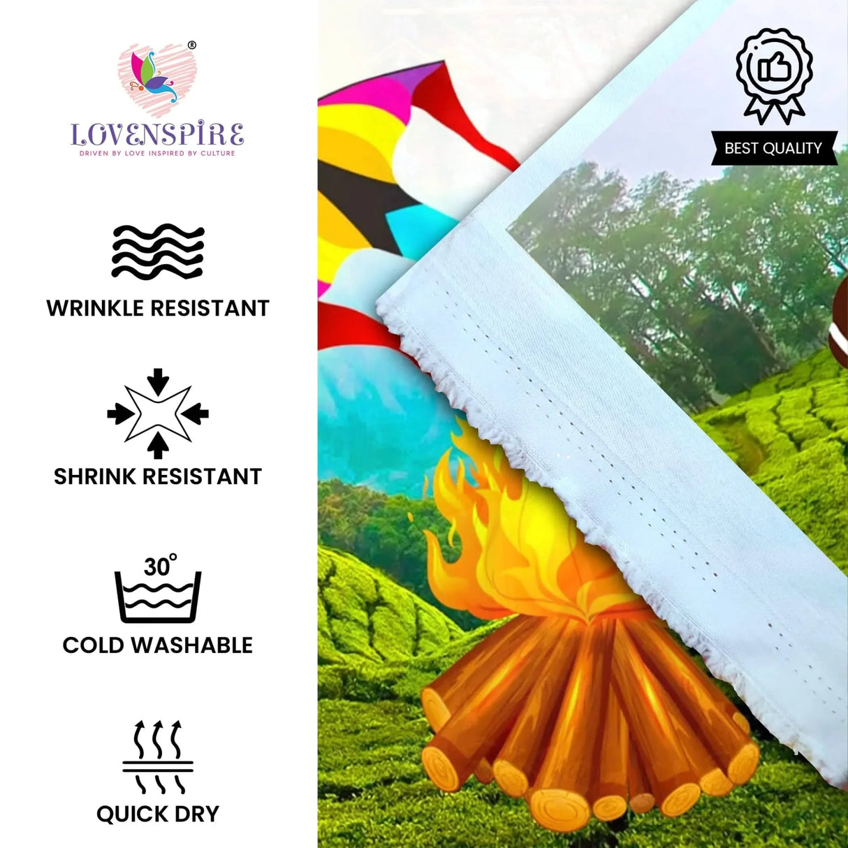 Happy Lohri Backdrop Banner - Indian Traditional Cloth 5x8 Feet Backdrop Pongal Backdrop Makar Sankranti Decor Wall Art Photo Decor Banner Indian Harvesting Festival Bonfire Photography - LoveNspire