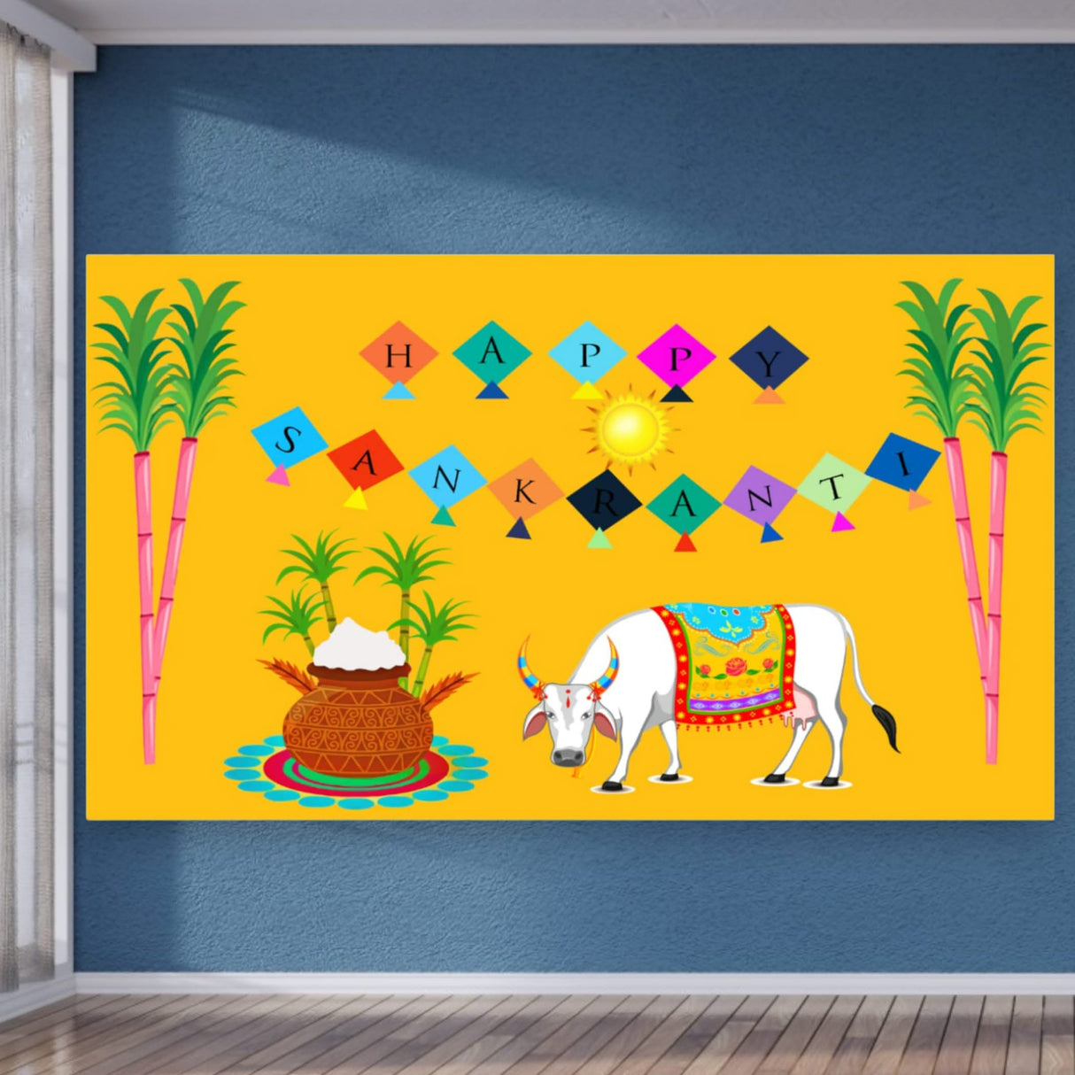 Happy Makar Sankranti Backdrop Banner - Sankranthi Decor Indian Harvest Festival Background Holiday Banner Wall Background Sankranti Party Celebration Decorations Photo Props - LoveNspire