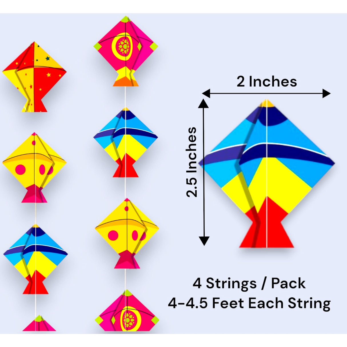 4CT Happy Makar Sankranti Mini Kites Frill - Decorative Small Size Kites Cutouts Flying Kites Wall Hanging Strings Sankranthi Pongal Lohri Patang Decorations Paper Kites Strings - LoveNspire