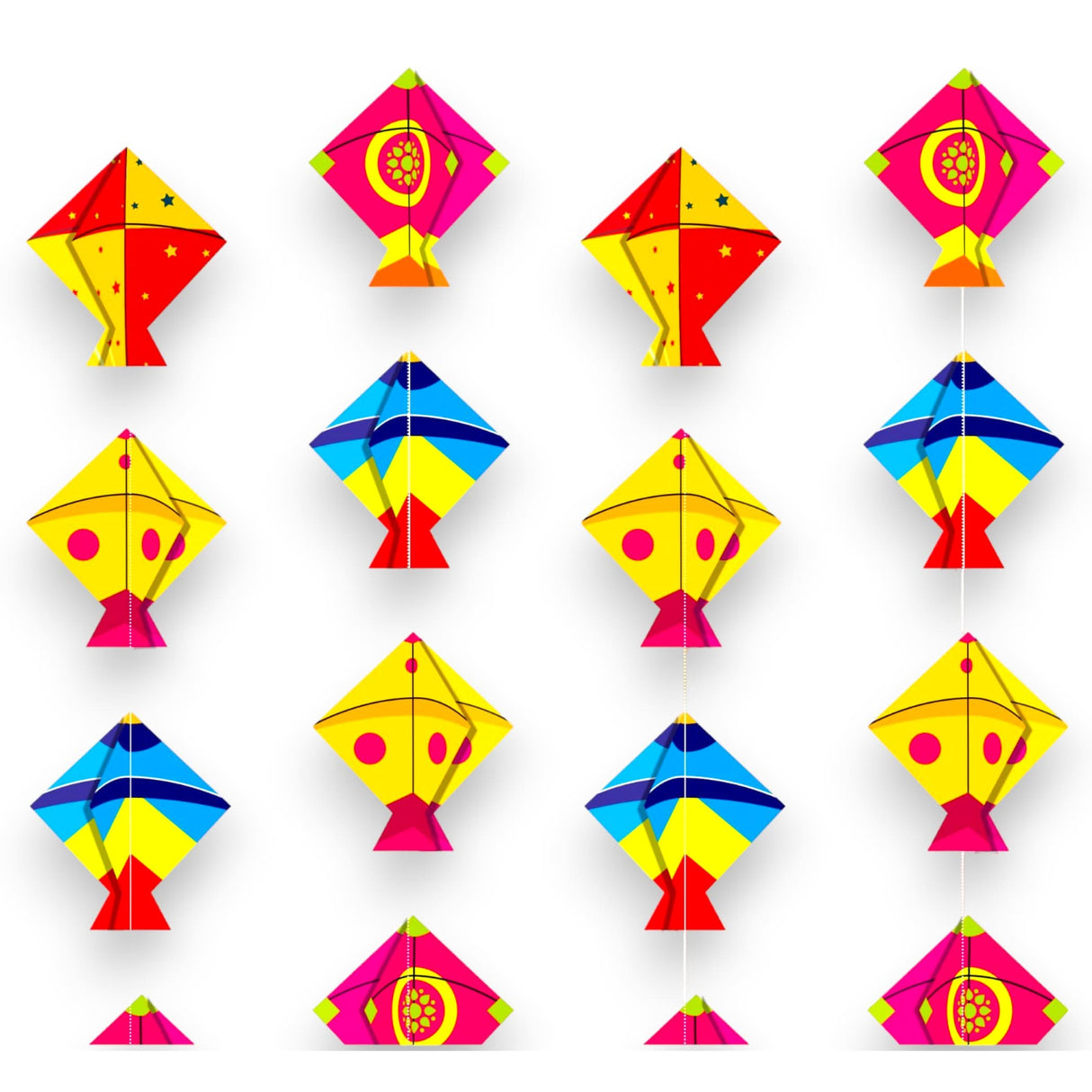 4CT Happy Makar Sankranti Mini Kites Frill - Decorative Small Size Kites Cutouts Flying Kites Wall Hanging Strings Sankranthi Pongal Lohri Patang Decorations Paper Kites Strings - LoveNspire