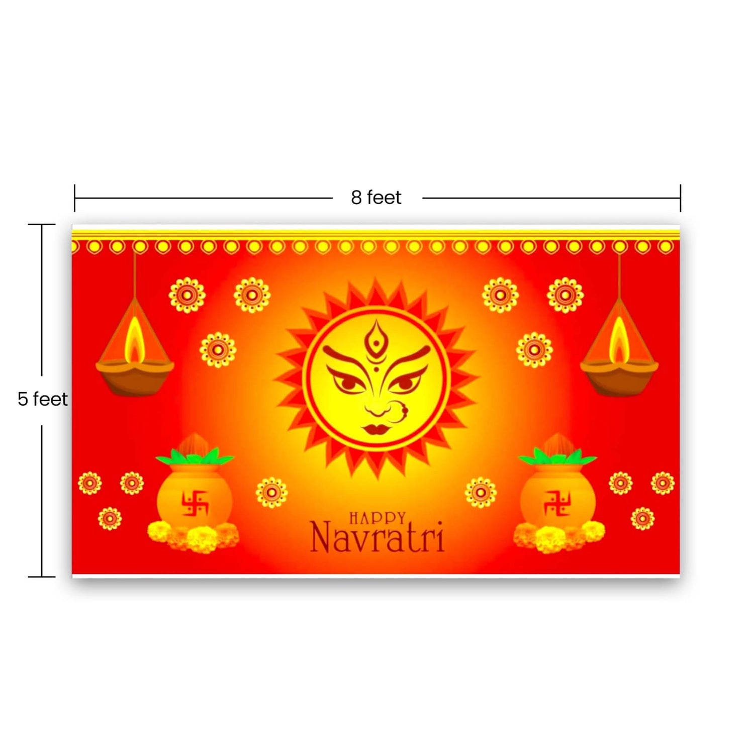 Happy Navratri Banner Indian Traditional Cloth 5x8 Feet Backdrop Indian Navratri Decor Pooja Wall Decor Indian Wall Art Photo Decor Banner Decorative Pooja Cloth Navratri Celebration - LoveNspire