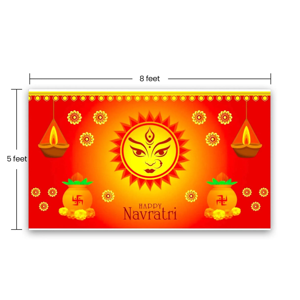 Happy Navratri Banner Indian Traditional Cloth 5x8 Feet Backdrop Indian Navratri Decor Pooja Wall Decor Indian Wall Art Photo Decor Banner Decorative Pooja Cloth Navratri Celebration - LoveNspire