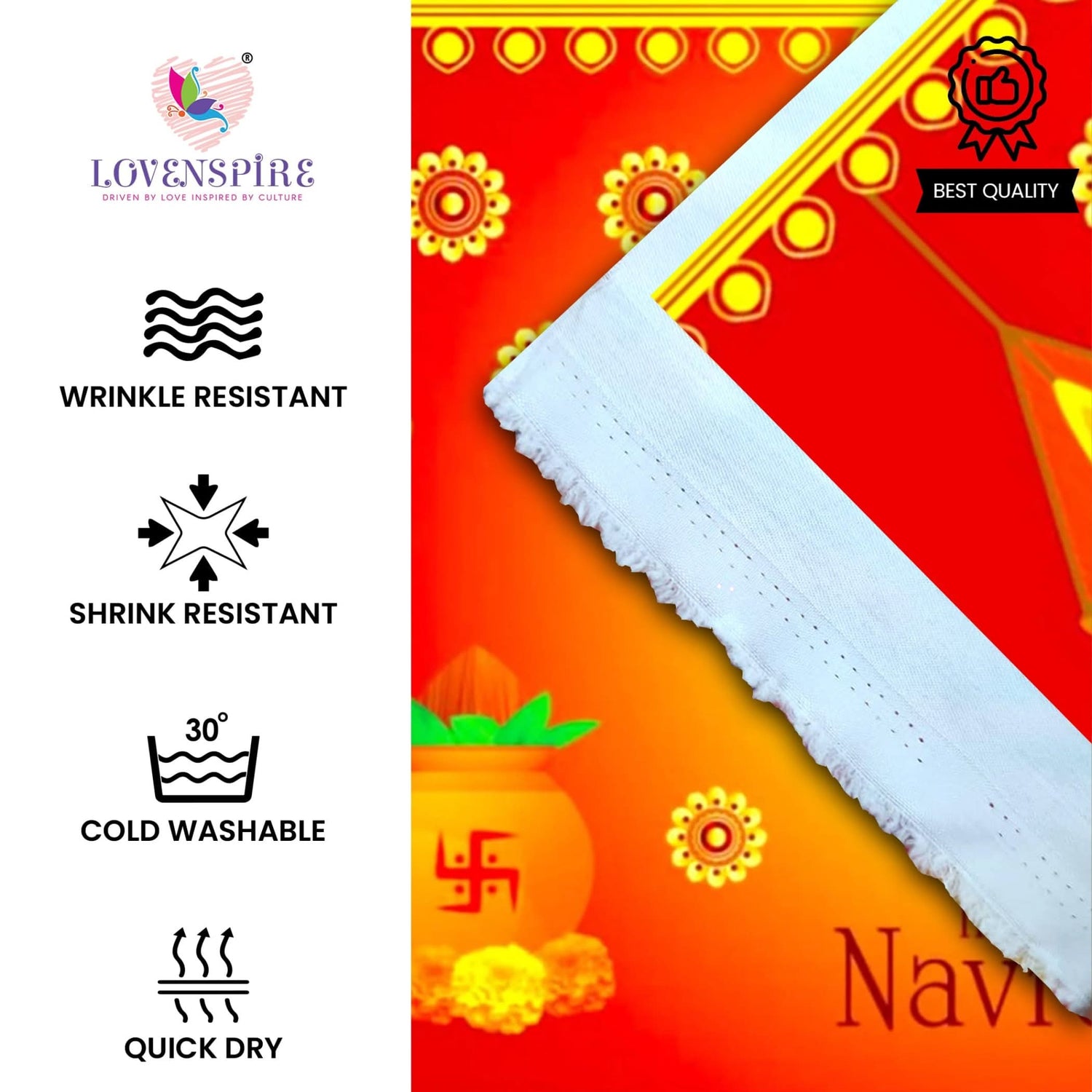 Happy Navratri Banner Indian Traditional Cloth 5x8 Feet Backdrop Indian Navratri Decor Pooja Wall Decor Indian Wall Art Photo Decor Banner Decorative Pooja Cloth Navratri Celebration - LoveNspire