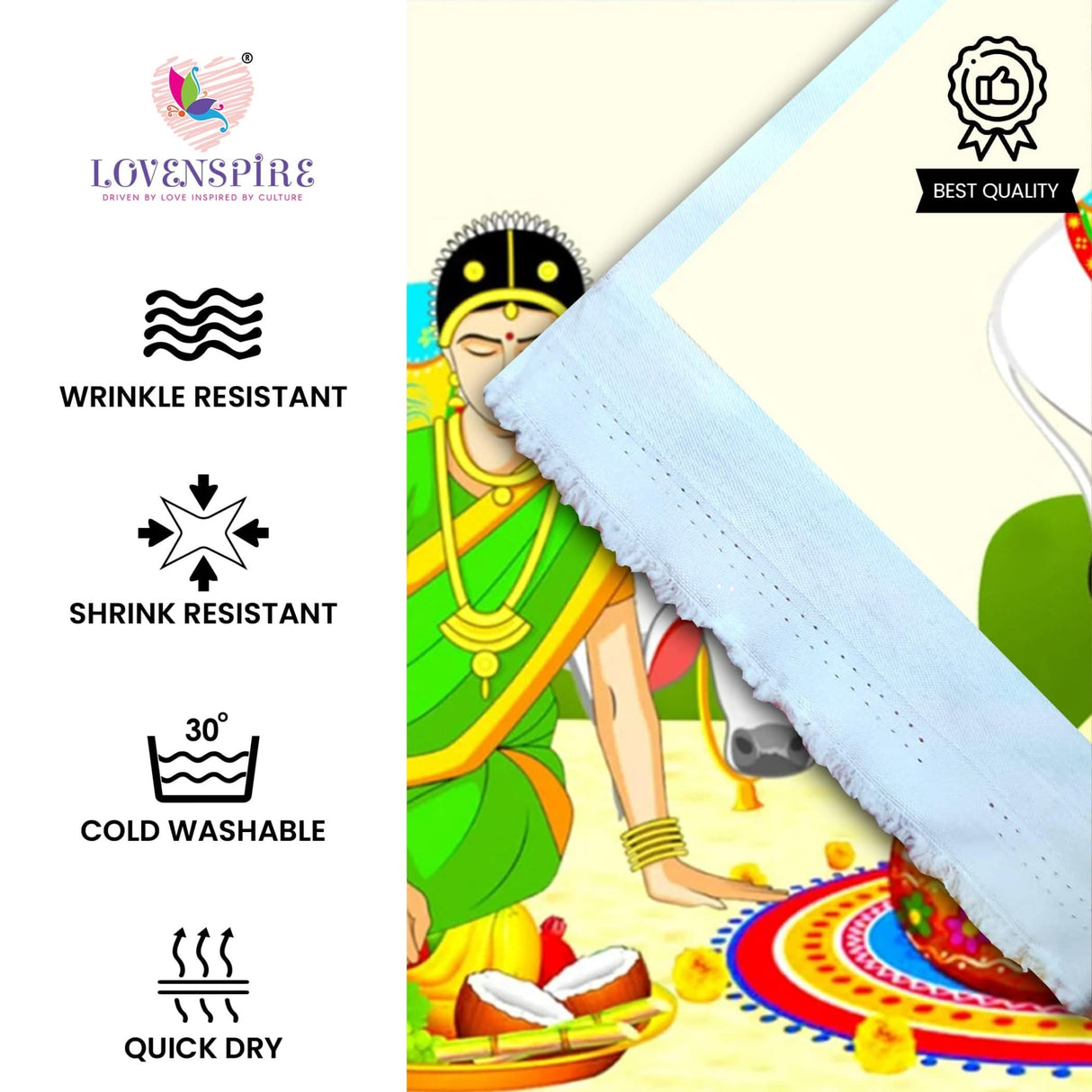 Happy Pongal Backdrop Banner 5x8 Feet Pongal Decor Indian Harvest Festival Background Holiday Banner Wall Backdrop for Photography Pongal Ugadi Party Celebration - Decorative Photo Props - LoveNspire