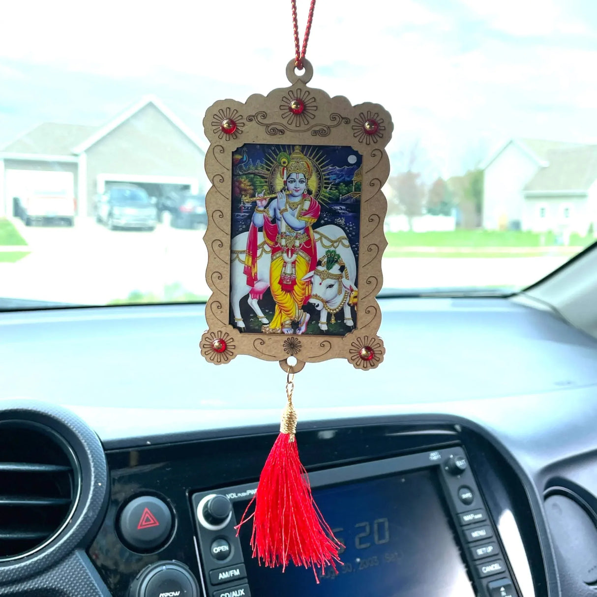 Hindu Car Hanging Ornament Car Hanger Photo Frame Rear View Mirror Car Charm Interior Decoration Accessories Car Dashboard Decor Ganesha Krishna Hanuman Om Balaji Shiv (pack of 1) - LoveNspire