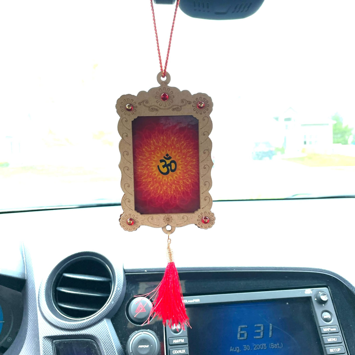Hindu Car Hanging Ornament Car Hanger Photo Frame Rear View Mirror Car Charm Interior Decoration Accessories Car Dashboard Decor Ganesha Krishna Hanuman Om Balaji Shiv (pack of 1) - LoveNspire