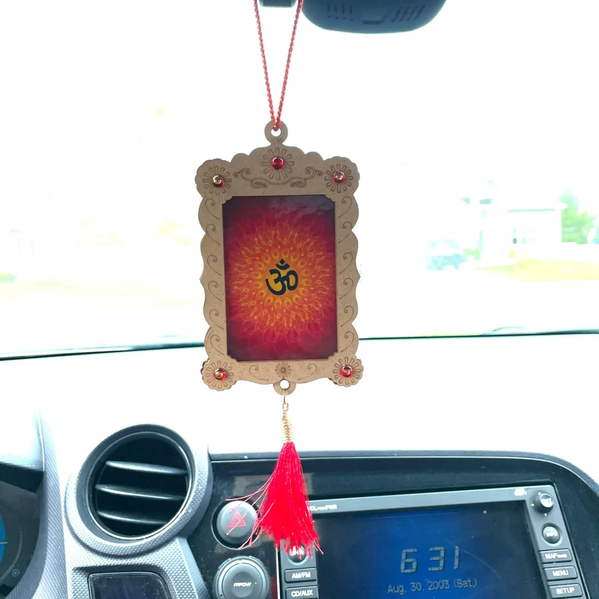 Hindu Car Hanging Ornament Car Hanger Photo Frame Rear View Mirror Car Charm Interior Decoration Accessories Car Dashboard Decor Ganesha Krishna Hanuman Om Balaji Shiv (pack of 1) - LoveNspire