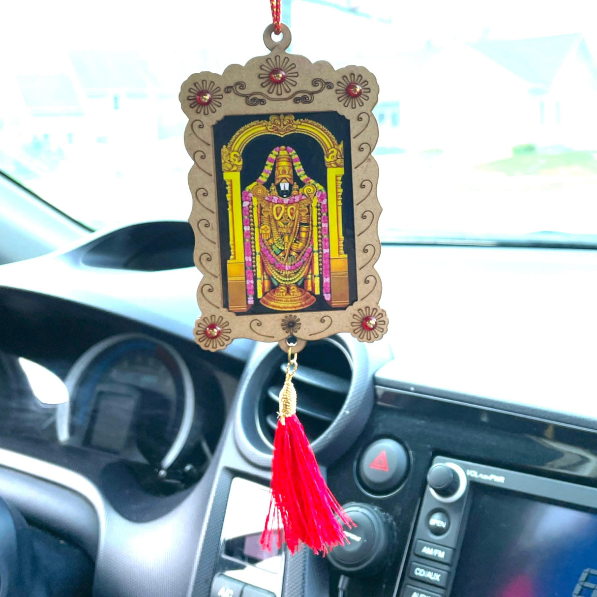 Hindu Car Hanging Ornament Car Hanger Photo Frame Rear View Mirror Car Charm Interior Decoration Accessories Car Dashboard Decor Ganesha Krishna Hanuman Om Balaji Shiv (pack of 1) - LoveNspire